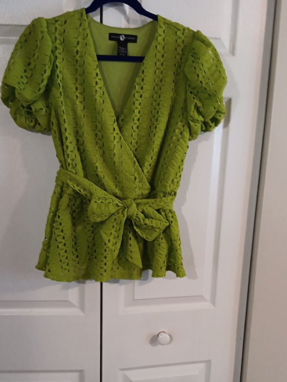Lime Green Crochet Wrap Top with Tie Waist And Peplum Bottom